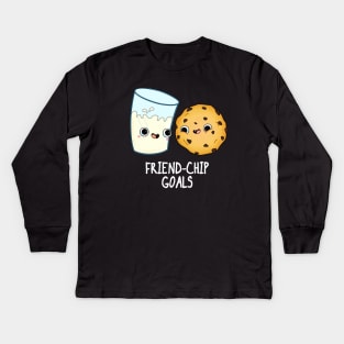 Friend-Chip Goals Cute Milk And Cookies Pun Kids Long Sleeve T-Shirt